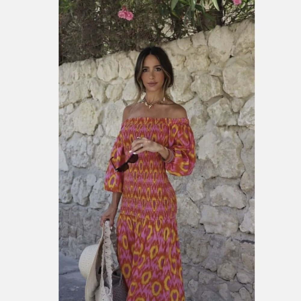 Zara ruched puff sleeve maxi dress